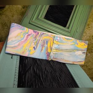 60s Vntg Multicolor Abstract Marble Dip Painted Women's Snap Belt